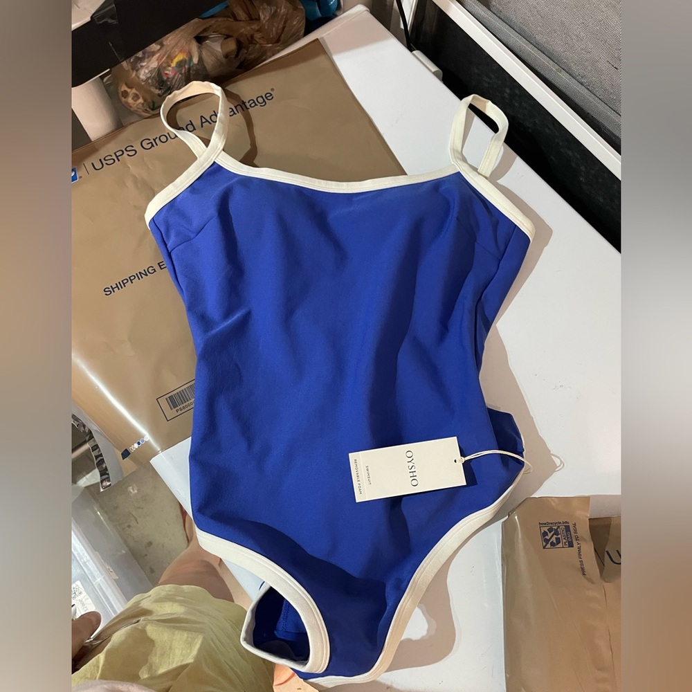 Oysho Blue and White One-Piece Swimsuit